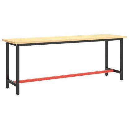 Werkbank – Werktafel – Werkplek – Werkstation – Werkblad – Metaal – Mat Zwart Rood – 210x50x79 cm – Robuust & Stabiel - QUORE