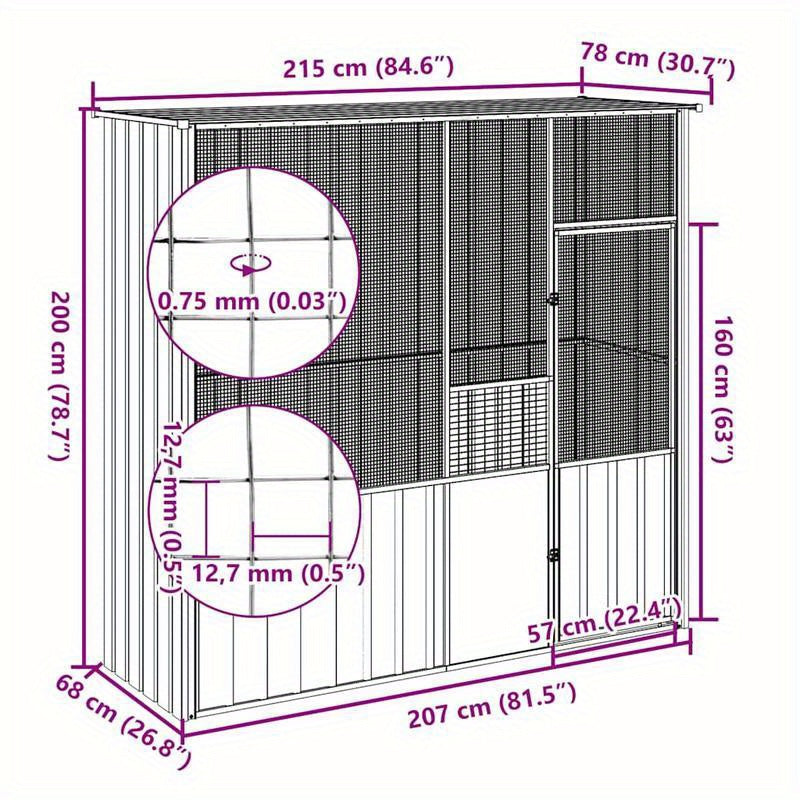 Aviary Anthracite 215X78X200 Cm Galvanized Steel