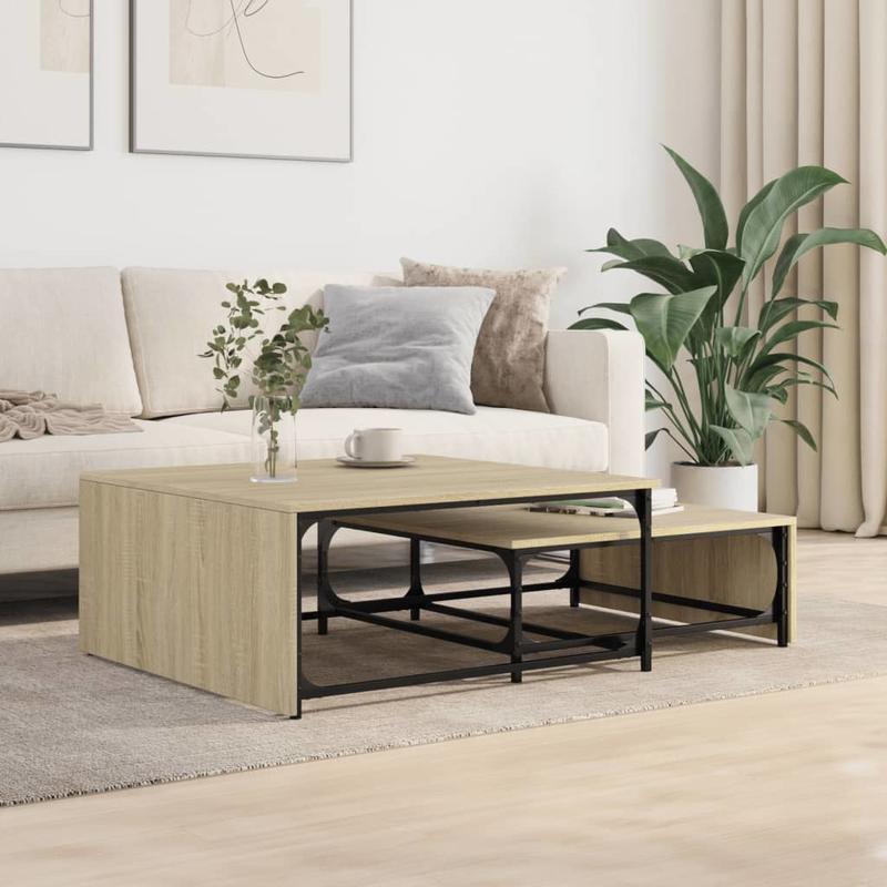 2pcs Coffee Table Set Processed Wood And Metal Sonoma Oak Color