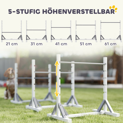 Agilityset hond – Behendigheidsset – Hondentraining – Horden – Springring – 4-delig – Verstelbare Hoogte 21-61 cm – Gemaakt van Duurzaam Grenenhout en Plastic
