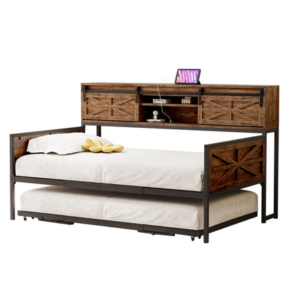 Slaapbank – Bedbank – Bankbed – Uitklapbank – 2-in-1 Sofa Bed – Zwart-Bruin – Met Opbergruimte Onder Zitting – Robuust Metaal-Hout Frame – Direct Gebruiksklaar Zonder Montage