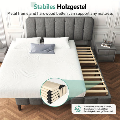 Tweepersoonsbed – Gestoffeerd Bed – Bed met Hoofdbord – Dubbelbed – Bedframe – 140 x 200 cm – Inclusief Lattenbodem en Opbergruimte