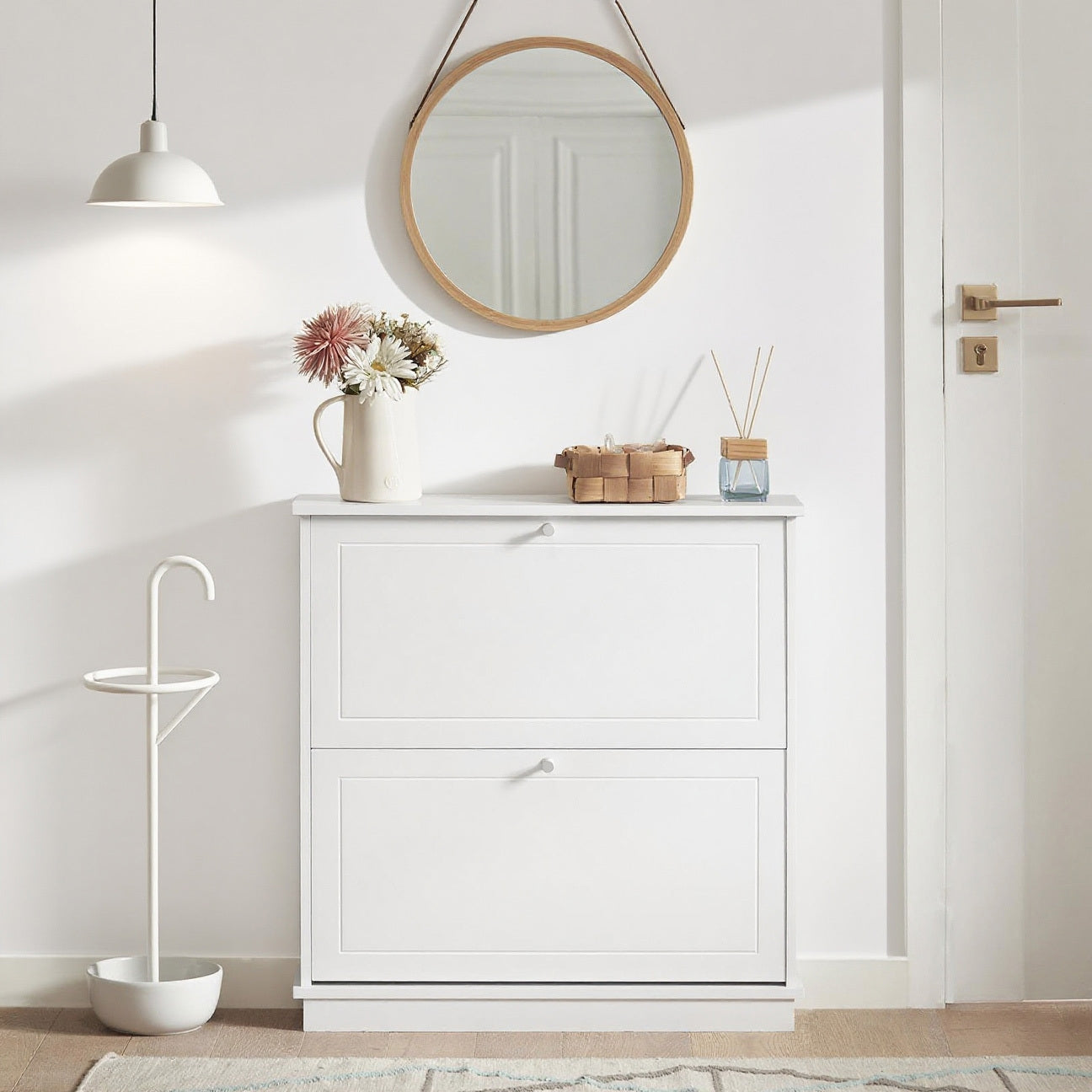 Schoenenkast – Schoenenrek – Schoenenopberger – Schoenenbank – Opbergkast – Slim Design – 2 Deuren & Verstelbare Planken – MDF Wit – Compact 76x18x78 cm