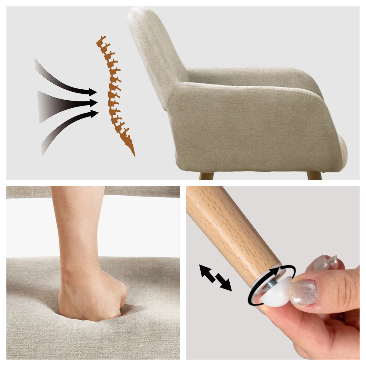 Eetkamerstoel – Stoel Met Armleuning – Fabric Stoel – Retro Stoel – Keukenstoel – Scandinavisch Design – Stoffen Bekleding – Metalen Poten 56x56x78 cm – Beige