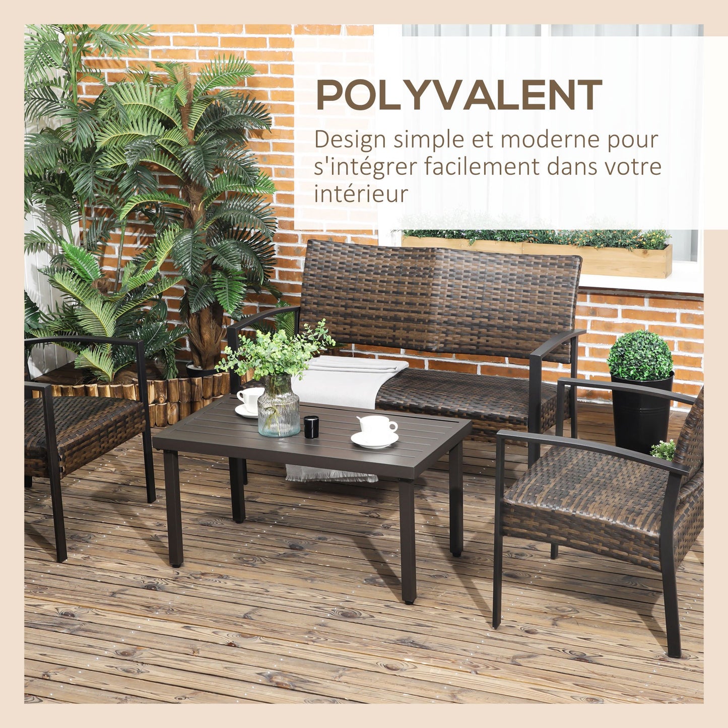 Tuintafel – Bijzettafel – Eettafel – Salontafel – Balkontafel – Met Verstelbare Poten – Metaal Bruin 91x51x46 cm