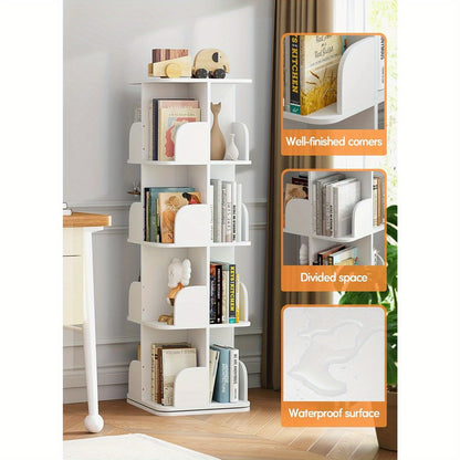 Boekenrek – Boekenkast – Boekenplank – Wandrek – Hoekboekenkast – Draaibaar 360° – 4 Planken – Wit 40x40x128,5 cm