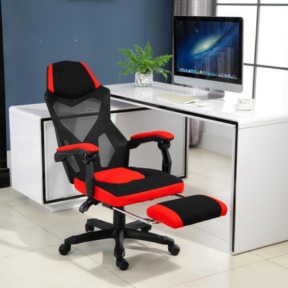 Ergonomische Bureaustoel – Gamingstoel – Kantoorstoel – Werkstoel – Deskchair – Verstelbare Rugleuning – 360° Draaibaar – Zwaarbelast 5-Wiel Onderstel – Hoofdsteun – Zwart/Rood