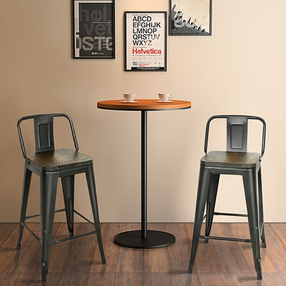 Barkrukken – Barstoelen – Keukenstoelen – Barkruk Set – Hoge Barkrukken – Vintage Industrieel Design – Hardhouten Zitting – Metalen Onderstel – Set van 4 – Zithoogte 63,5 cm – Eenvoudig te Monteren