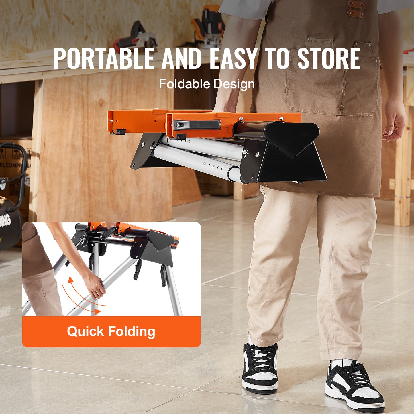Afkortzaagstandaard – Zaagstandaard – Verstekzaagstandaard – Zaagtafel – Werkbank – Verstelbare Hoogte 74-84 cm – Stalen Frame 150 kg Draagvermogen