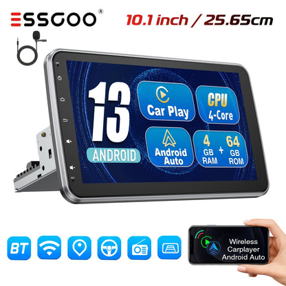 Autoradio – Multimedia Speler – Navigatiesysteem – Touchscreen Radio – Car Stereo – Met Draaibaar 10,1 Inch Scherm – Inclusief Achteruitrijcamera & Microfoon