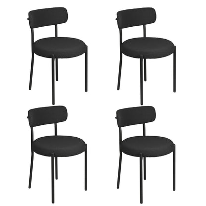 Eetkamerstoelen – Stoelen Set – Dining Stoelen – Keukenstoelen – Zwarte Bouclé Stoelen – Set Van 4 – Open Rugontwerp – Met Zwarte Metalen Pootjes