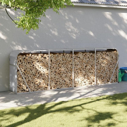 Houtopslag – Houthok – Houtrek – Brandhoutopslag – Houtstapelrek – Lichtgrijs Gegalvaniseerd Staal – Groot Formaat 300x45x100 cm – Weerbestendig & Ventilerend
