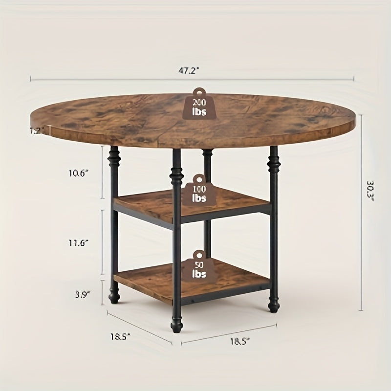Ronde Eettafel – Ronde Tafel – Dining Table – Eetkamertafel – Keukentafel – Met Opbergplank – Massief Houten Blad – Gouden Metalen Poten – 119 cm – Geschikt voor 4-6 Personen