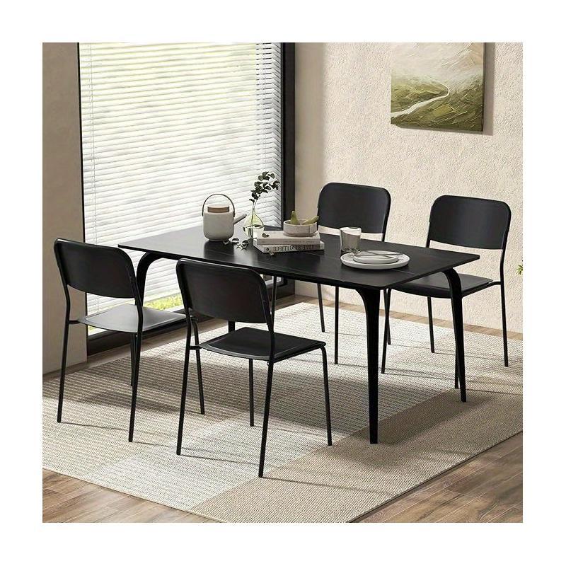 Set of 4 Dining Room Chairs, Stackable Kitchen Chairs with Backrest & Metal Legs, Polypropylene Seat, Chair without Armrests, Stacking Chairs for Dining Room, Living Room, Restaurant (Black)