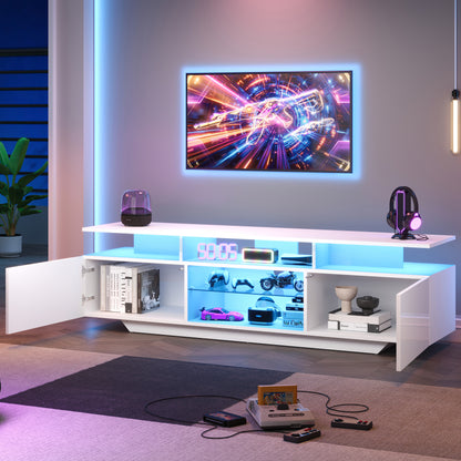TV Meubel – TV Kast – TV Dressoir – Entertainment Meubel – Media Meubel – Wit Hoogglans – 160 cm Breed – MDF Met Gehard Glas