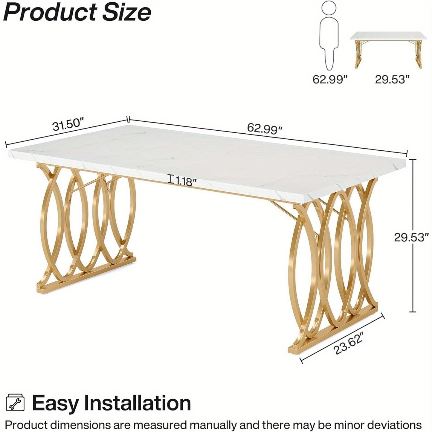 Eettafel – Tafel – Eettafel Modern – Keukentafel – Marmeren Tafel – Wit Gouden Design – 160 cm Groot – MDF & Stalen Constructie