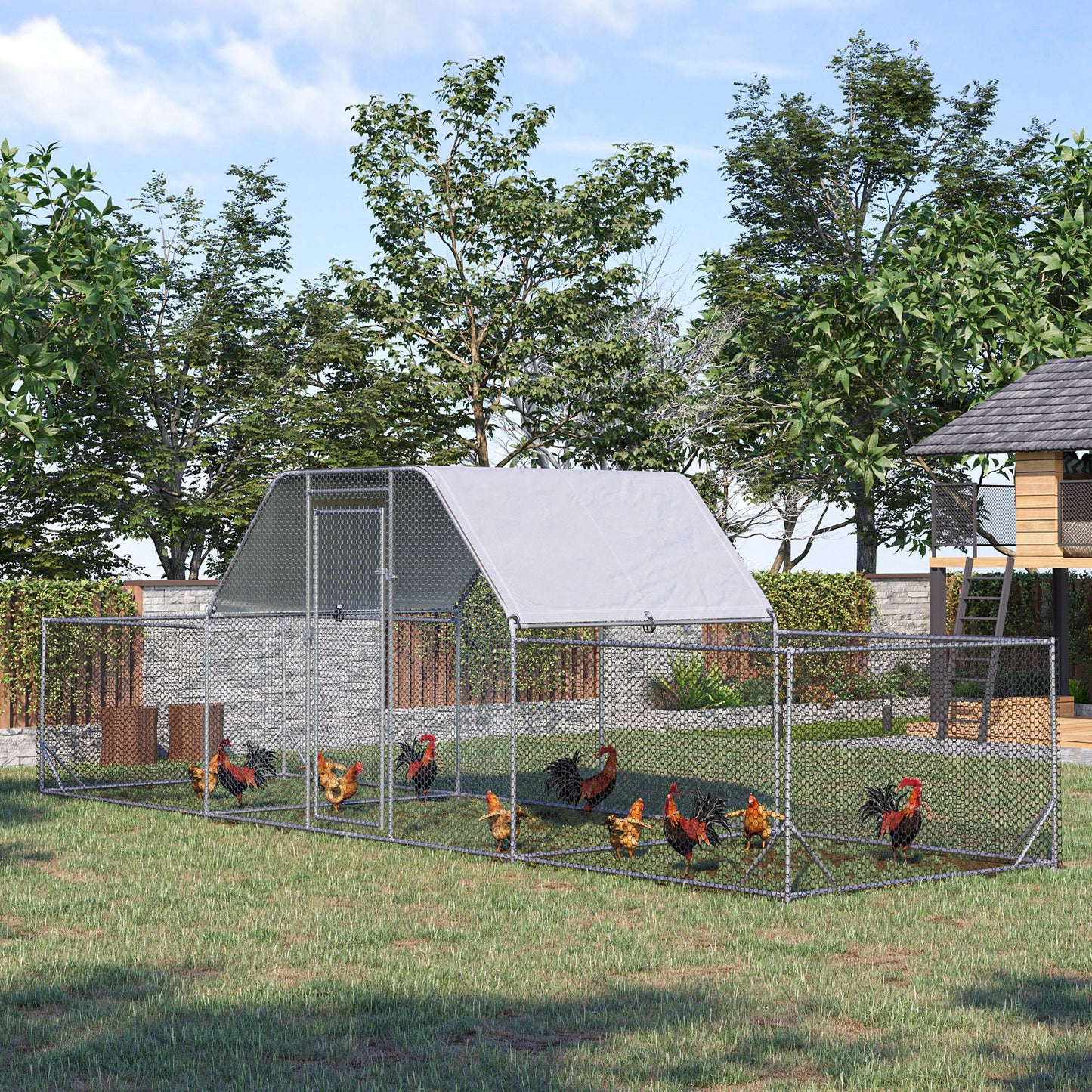 Kippenren – Kippenhok – Buitenren – Hennenren – Kippenverblijf – Ruim 12,5 m² – Gegalvaniseerd Staal Met Overkapping