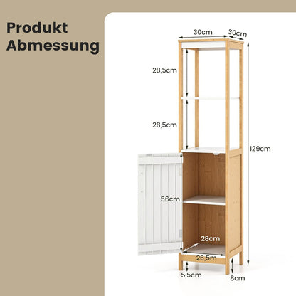 Badkamerkast – Kolomkast – Opbergkast – Badmeubel – Hoge Kast – Smal Hoog – Bamboe & MDF – Verstelbare Planken & Ruimtebesparend Verticale Opbergruimte