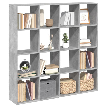 Boekenkast – Boekenrek – Opbergkast – Vakkenkast – Roomdivider – Betongrijs – 16 Open Vakken – Hoogwaardig Hout