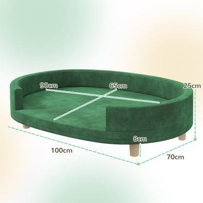 Hondenbankje – Dierenbank – Huisdierenbank – Kattenbankje – Groen – Zacht Fluwelen Bekleding – Afneembaar Wasbaar Kussen – Stevige Houten Poten – 100x70x25 cm – Geschikt Tot 30 kg