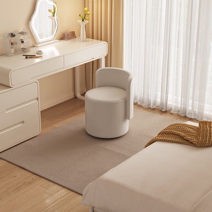Dressoirstoel – Draaikruk – Make-up Stoel – Bureaustoel – Fauteuil – 360° Draaibaar – Zacht Kussen – Compact Rond Design – Beige Grijs – Met Rugleuning en Voetensteun