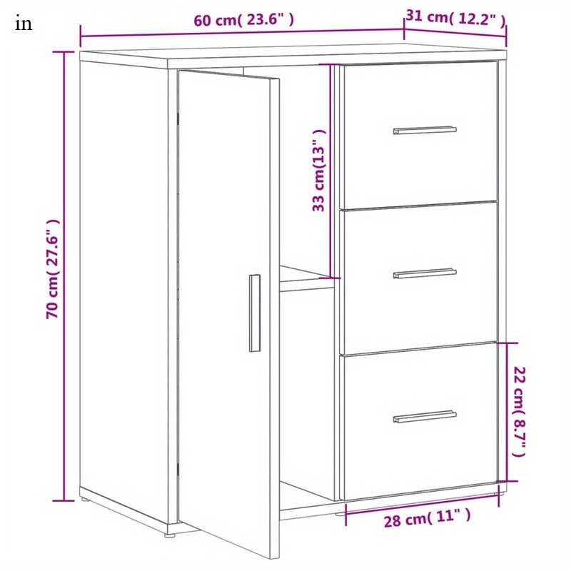 Opbergkast – Nachtkastje – Bijzetkast – Ladekast – Sideboard – Sonoma Oak – 3 Lades & 2 Planken – Metaal Frame – Compact 60x31x70 cm – Vrijstaand