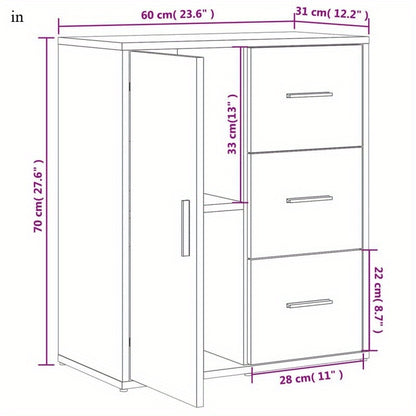 Opbergkast – Nachtkastje – Bijzetkast – Ladekast – Sideboard – Sonoma Oak – 3 Lades & 2 Planken – Metaal Frame – Compact 60x31x70 cm – Vrijstaand