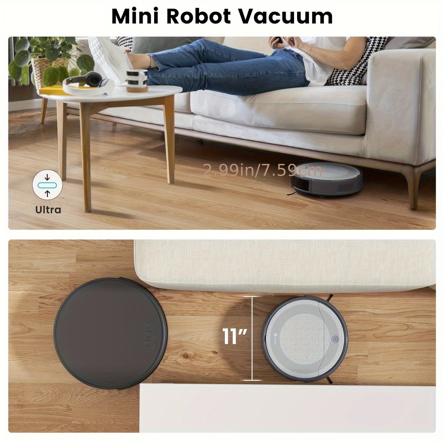 Robotstofzuiger – Robotstofzuiger Automatisch – Robot - Stofzuiger Robot – Robot Cleaner – Anti-Verstrengeling Borstel – Wi-Fi Bedienbaar – Langdurige Accu 2600 mAh – Stil Design Grijs