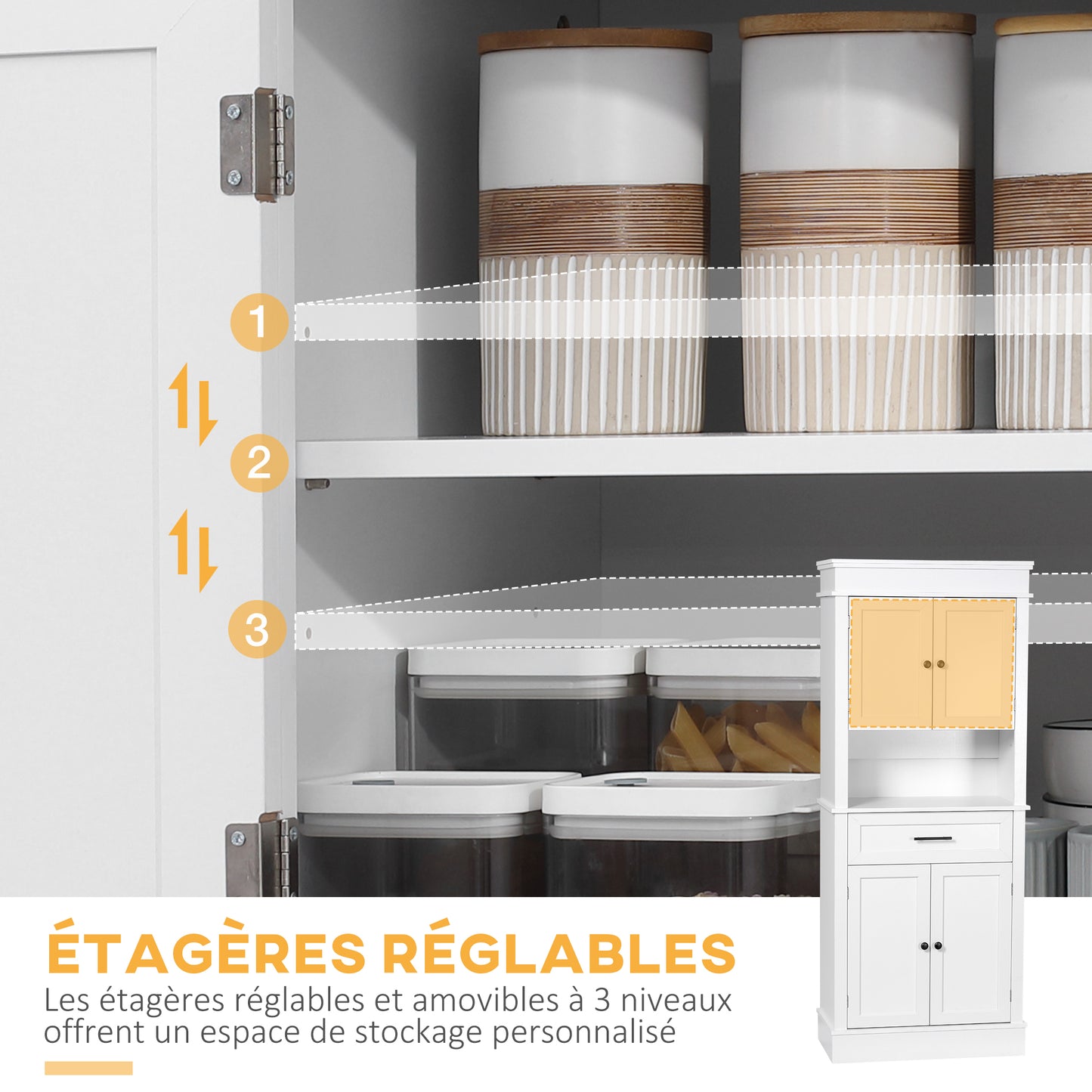 Opbergkast Keukenkast Buffetkast Dressoir Kastenwand Wit – Modern Design – Verstelbare Planken & Compact Formaat 74x39,5x183 cm