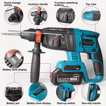 Accu Klopboor – 18V Boormachine – Draadloze Boor – Klopboormachine – Borstelloze Motor – Variabele Snelheid
