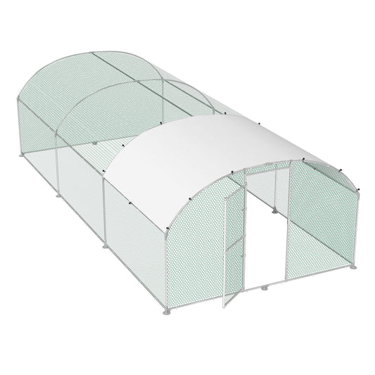 Kippenhok – Pluimveestal – Buitenren – Dierenhok – Kippenren – Met Gewelfd Dak – Weerbestendig Aluminium Frame – 3x6 Meter Grote Buitenren