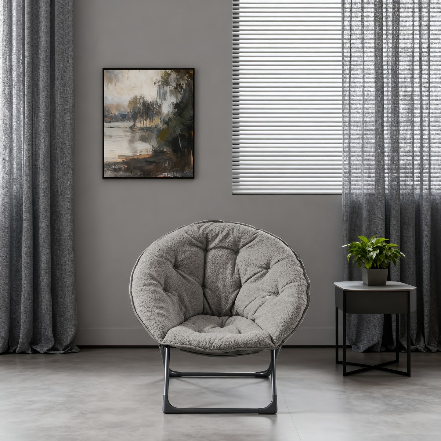 Opvouwbare Stoel – Klapstoel – Lounge Stoel – Moon Chair – Zitstoel – Lichtgewicht Bamboe Frame – Inclusief Bijzettafel – Zacht Katoenen Zitcomfort – Grijs