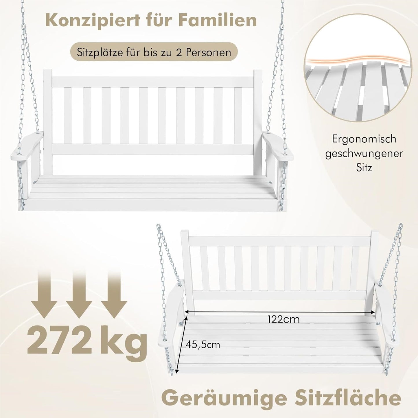 Houten Hangbank – Tuinschommel – Schommelbank – Buitenbank – Hangstoel – 2-Zits Zwaailijst – Draagvermogen 230 kg