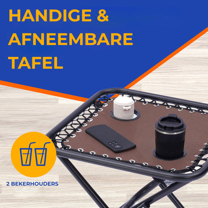 Outdoor Relaxstoelen – Tuinstoelen – Loungestoelen – Campingstoelen – Balkonstoelen – Met Bijzettafel En 2 Bekerhouders – Verstelbare Rugleuning En Inklapbaar Design – Mocha Bruin
