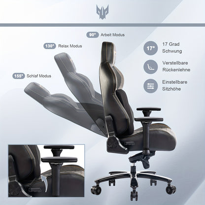 Gamingstoel – Gamestoel – Gaming Chair – Game Stoel – Bureaustoel – 4D Verstelbare Armleuningen – Ergonomische Lendensteun – Max 200 kg – Zwart-Grijs