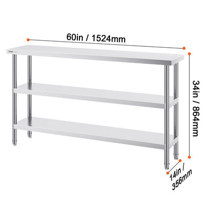Werktafel – Werkbank – Inklapbare Werktafel – Opbergtafel – Metaaltafel – Roestvrij Staal – 152x86x35 cm – 2 Verstelbare Legplanken