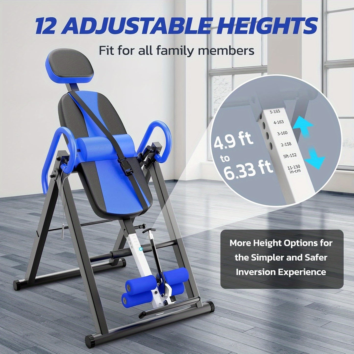 Inversietafel – Inversiebank – Rugtrainer – Stretching Bank – Omkeerbank – Verstelbare Hoek 0-90° – Memory Foam Rugleuning & Veiligheidsgordel – Opvouwbaar Stalen Frame