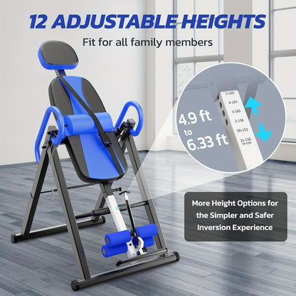 Inversietafel – Inversiebank – Rugtrainer – Stretching Bank – Omkeerbank – Verstelbare Hoek 0-90° – Memory Foam Rugleuning & Veiligheidsgordel – Opvouwbaar Stalen Frame