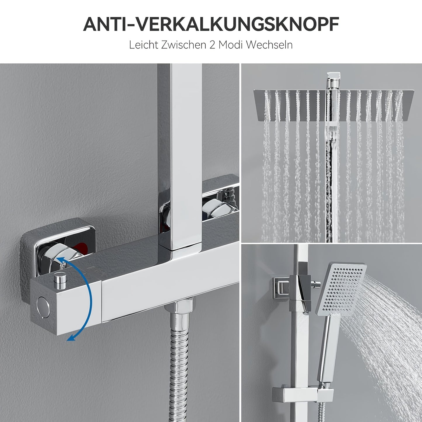 Douchekraan – Doucheset – Thermostaatkraan – Regendouche – Douchekraan Set – RVS – Hoofddouche 30x30 cm – Verstelbare Hoogte 80-124 cm