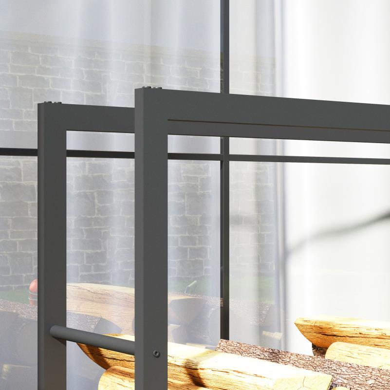 Houtopslag – Houtrek – Brandhoutrek – Houtopberger – Houtstandaard – Metalen Frame – 120x32x151 cm – Voorzien Van Wieltjes