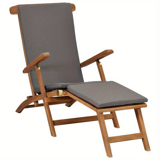Lounge Chair with Cushion Dark Gray Solid Teak Wood Solid Wood Texture Sturdy Comfortable and Fit for Body Suitable for Outdoor Yard and Terrace Leisure Long-lasting