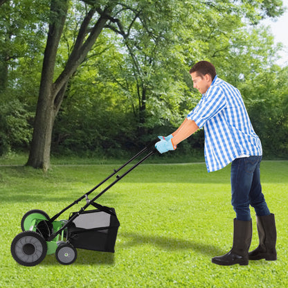 Handgrasmaaier – Handmaaier – Kooimesmaaier – Duwgrasmaaier – Gazonmaaier – 50,8 cm Maaibreedte – 9 Instelbare Maaihoogtes – 65-Mangaan Stalen Messen – Met Opvangzak – Groen