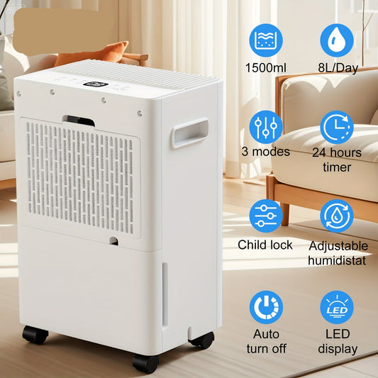 Luchtontvochtiger – Vochtvreter – Dehumidifier – Vochtbestrijder – Wasdroogfunctie – 1,5L Waterreservoir – Slimme Vochtigheidsregeling Met LED Display