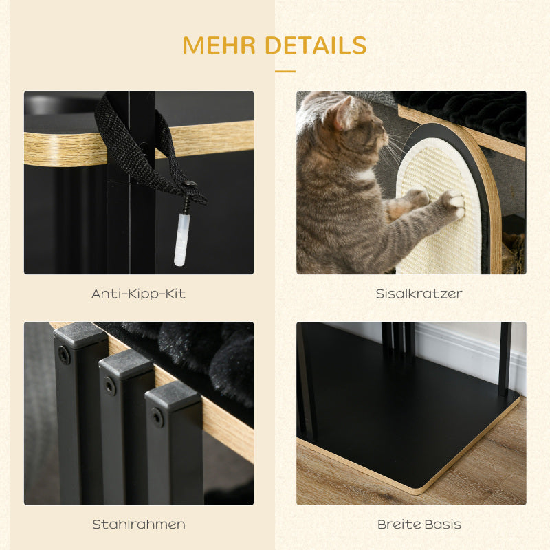 Kattenboom – Krabpaal – Klimmeubel – Kattenmeubel – Krabpaal met Ligkussen – Zwart/Beige – 170 cm Hoog – Stevige Stalen Constructie