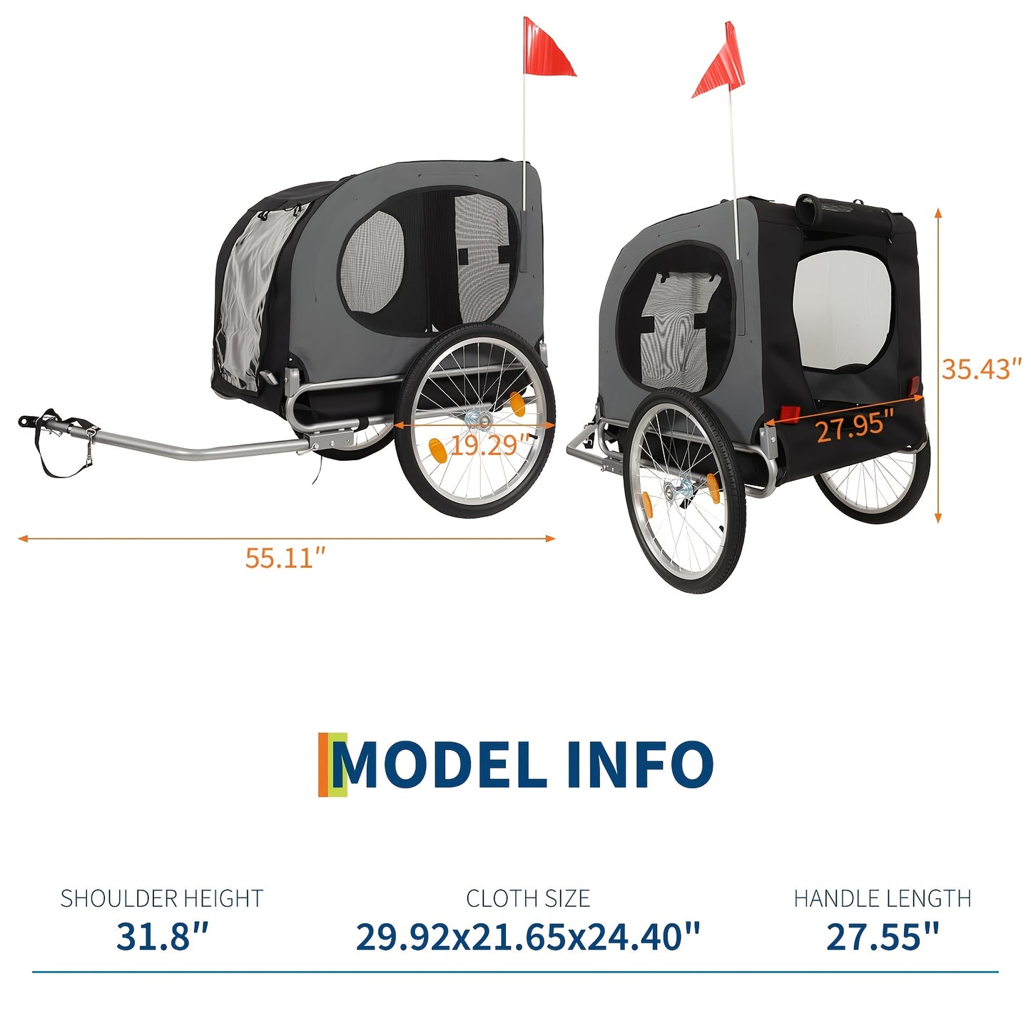 Fietsmand voor Honden – Hondenfietsaanhanger – Hondentransportkar – Hondenfietskooi – Fietskar voor Huisdieren – Grijs – Draagvermogen 39,92 kg – Waterafstotend 600D Oxford doek