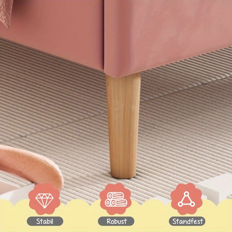 Roze Fluwelen Bed – Eenpersoonsbed – Stijlvol Bed – Slaapbank – Twijfelaarbed – Verstelbare Rugleuning – Lattenbodem – 90x200 cm – Houten Ondersteuning