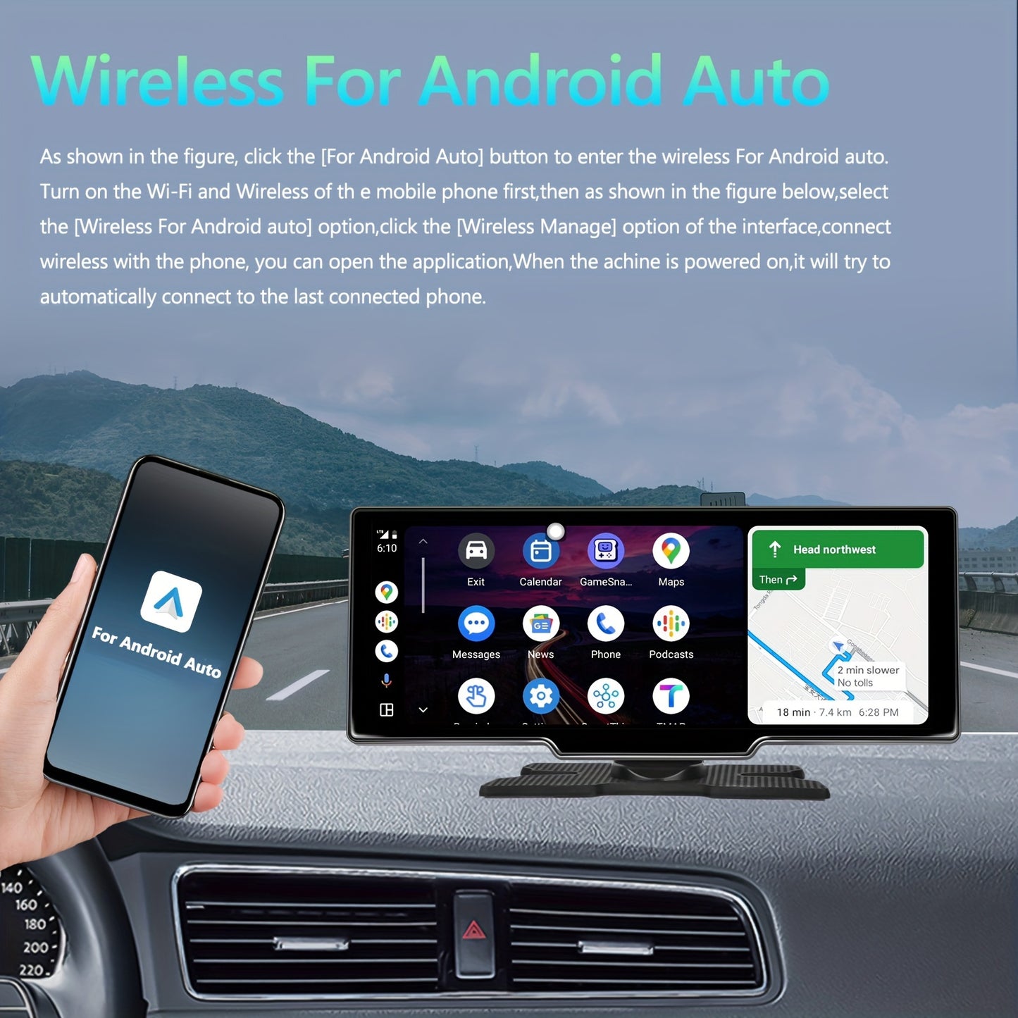 CarPlay Multimedia Unit – Android Car Stereo – Auto Radio – Touchscreen Navigatie – Dashboard Head Unit – 17,78 cm Scherm – Draadloze Connectiviteit & Achteruitrijcamera met DVR