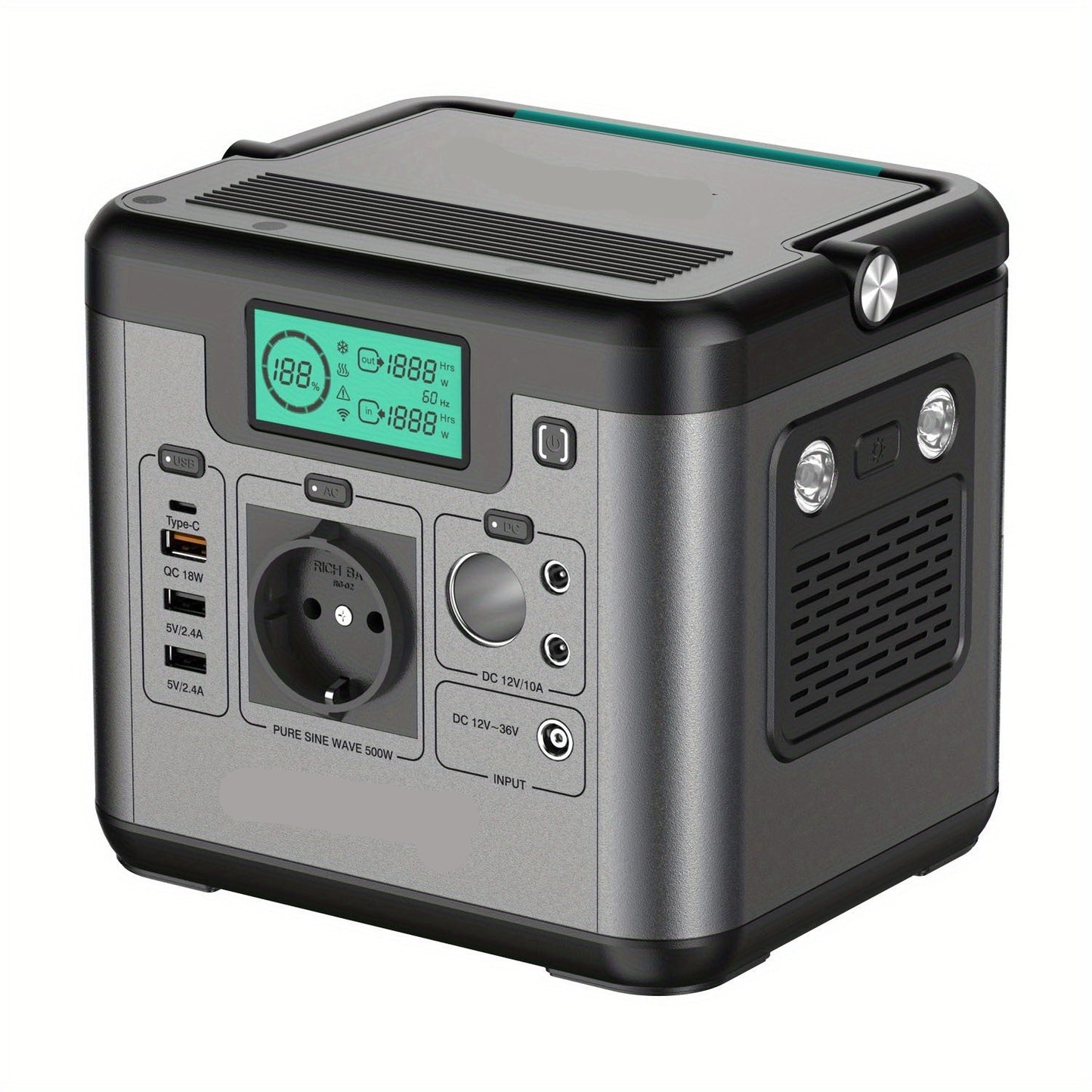 Draagbare Powerbank – Power Station – Noodstroom – Mobiele Accu – 518 Wh Capaciteit – 500W AC Uitgang - QUORE