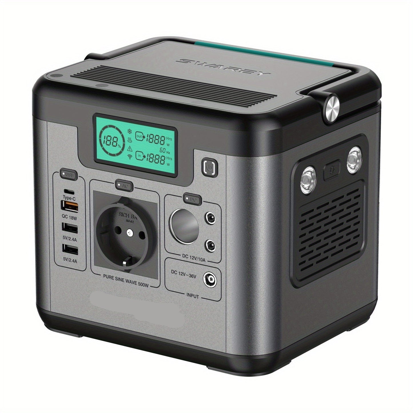 Power Station – Draagbare Generator – Mobiele Accu – Noodstroom – Zonne-energie – 518 Wh Capaciteit – 500 Watt Output