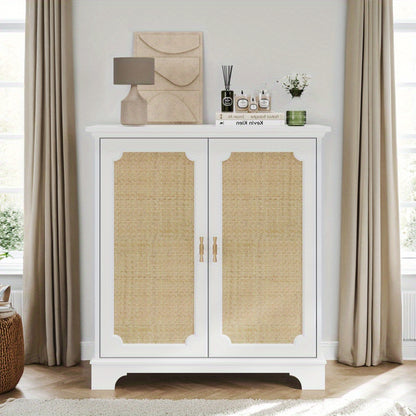 Dressoir – Sideboard – Buffetkast – Opbergkast – Wandkast – Wit Met Rattan Deuren – Duurzaam Zonder Hout – Gemakkelijk Te Monteren